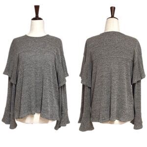 RACHEL PALLY Metallic Ruffle Sweater Top Flare Sleeve Gray Pewter Small New